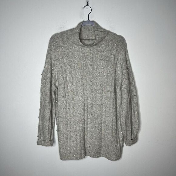 Nic + Zoe Sweater Womens Medium Gray Cable Knit Cowl Neck Pearl Embellishments‎ - Picture 12 of 14